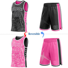 Charger l'image dans la galerie, Custom Black White-Pink Side Panel Stripe Stars Geometric Shatter Starburst Reversible Double Side Sublimation Basketball Set Jersey
