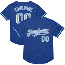 Load image into Gallery viewer, Custom Royal Light Blue-White Mesh Authentic Throwback Baseball Jersey
