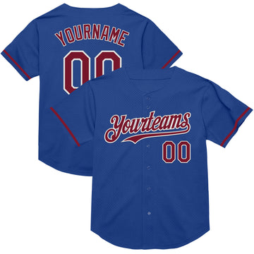 Custom Royal Crimson-White Mesh Authentic Throwback Baseball Jersey