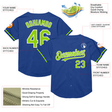 Load image into Gallery viewer, Custom Royal Neon Green-White Mesh Authentic Throwback Baseball Jersey
