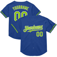 Load image into Gallery viewer, Custom Royal Neon Green-White Mesh Authentic Throwback Baseball Jersey
