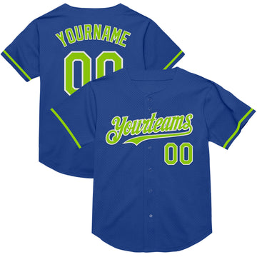 Custom Royal Neon Green-White Mesh Authentic Throwback Baseball Jersey