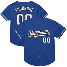 Load image into Gallery viewer, Custom Royal White-Black Mesh Authentic Throwback Baseball Jersey
