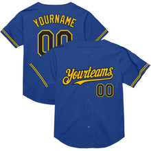 Load image into Gallery viewer, Custom Royal Black-Yellow Mesh Authentic Throwback Baseball Jersey
