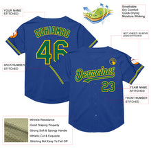 Load image into Gallery viewer, Custom Royal Kelly Green-Yellow Mesh Authentic Throwback Baseball Jersey
