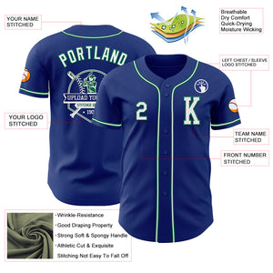 Custom Royal White-Kelly Green Authentic Baseball Jersey