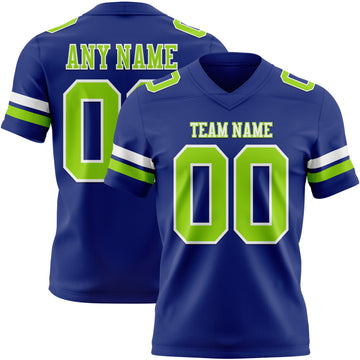 Custom Royal Neon Green-White Mesh Authentic Football Jersey