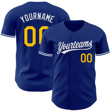 Laden Sie das Bild in den Galerie-Viewer, Custom Royal Yellow-White Authentic Baseball Jersey
