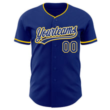 Load image into Gallery viewer, Custom Royal White-Yellow Authentic Baseball Jersey
