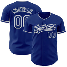 Laden Sie das Bild in den Galerie-Viewer, Custom Royal White-Gray Authentic Baseball Jersey
