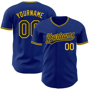 Custom Royal Black-Yellow Authentic Baseball Jersey