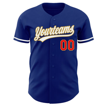Custom Royal Fire Red White-Old Gold Authentic Baseball Jersey