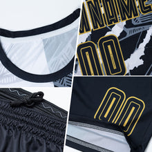 Laden Sie das Bild in den Galerie-Viewer, Custom Graffiti Pattern Black-Old Gold Scratch Sublimation Soccer Uniform Jersey

