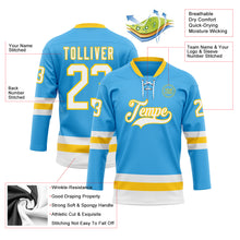 Load image into Gallery viewer, Custom Sky Blue White-Yellow Hockey Lace Neck Jersey
