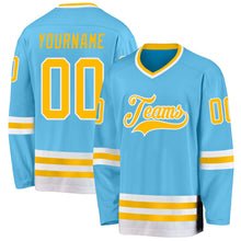 Загрузить изображение в средство просмотра галереи, Custom Sky Blue Gold-White Hockey Jersey
