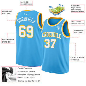 Custom Sky Blue White-Gold Authentic Basketball Jerse
