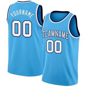 Custom Sky Blue White-Navy Authentic Basketball Jerse