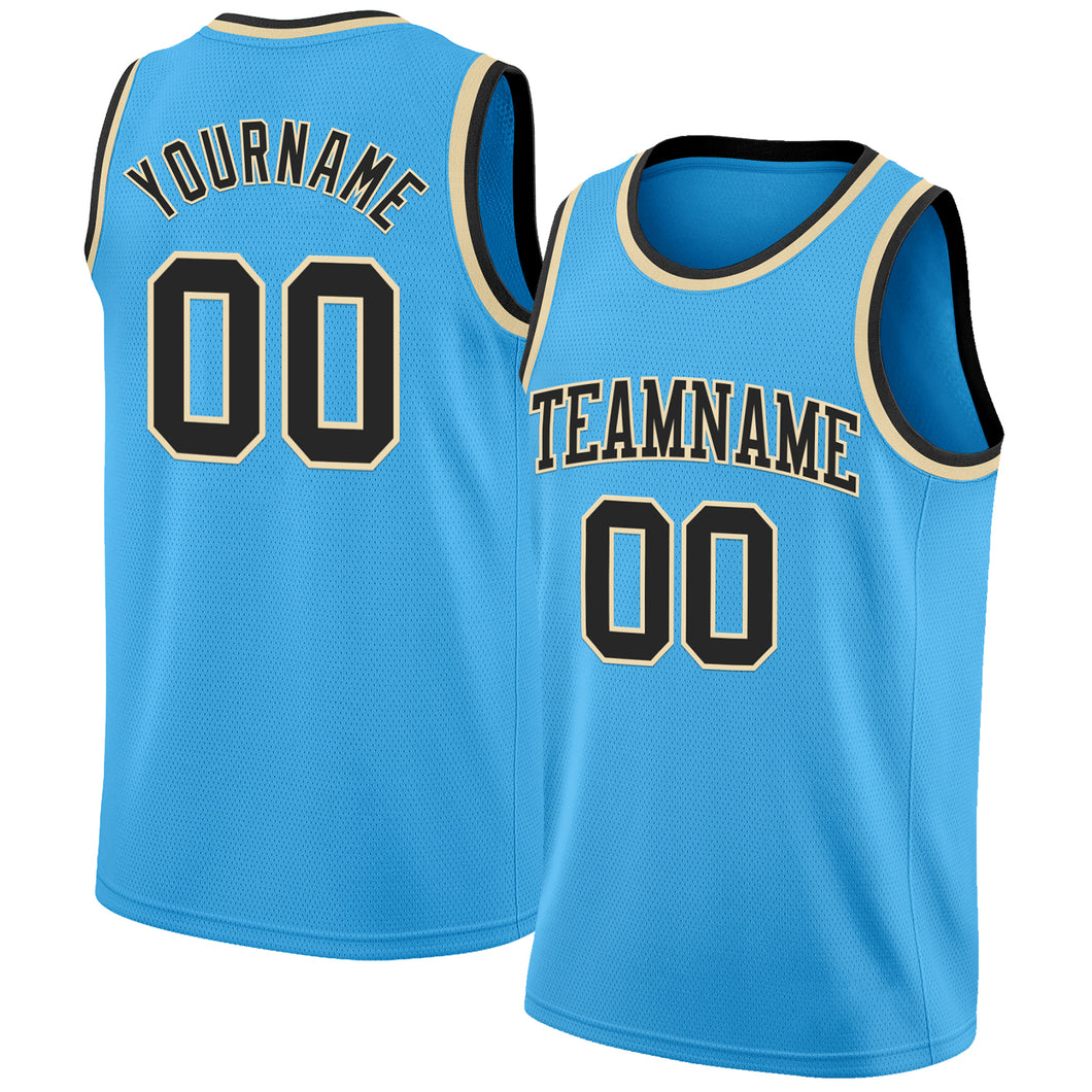 Custom Sky Blue Black-Cream Authentic Basketball Jerse