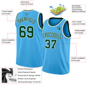 Custom Sky Blue Green-White Authentic Basketball Jerse