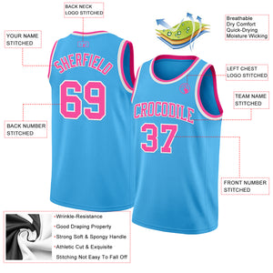Custom Sky Blue Pink-White Authentic Basketball Jerse