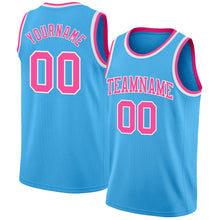 Laden Sie das Bild in den Galerie-Viewer, Custom Sky Blue Pink-White Authentic Basketball Jerse
