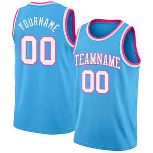 Custom Sky Blue White-Pink Authentic Basketball Jerse