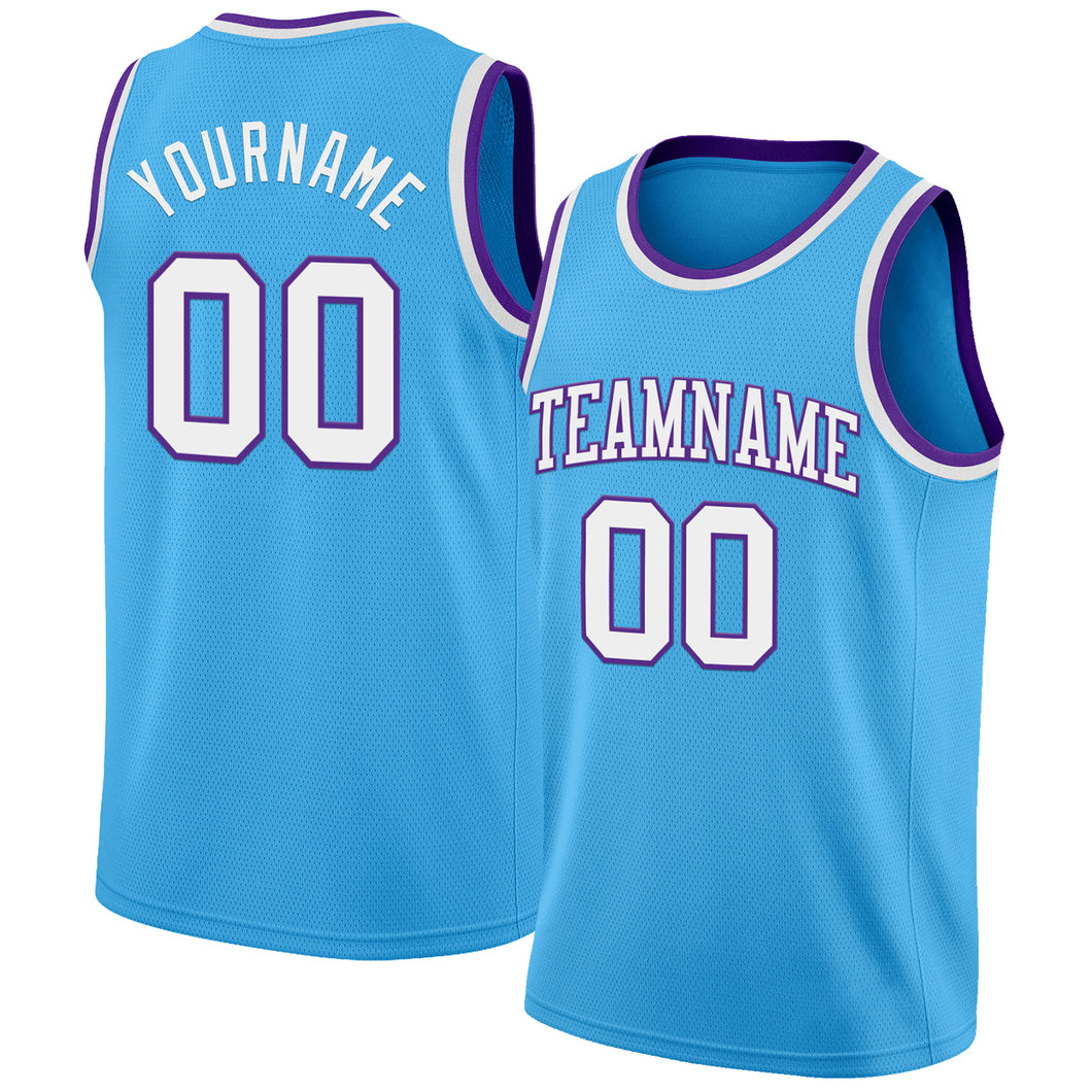 Custom Sky Blue White-Purple Authentic Basketball Jerse