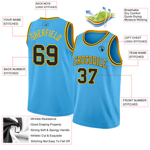 Custom Sky Blue Balck-Gold Authentic Basketball Jerse