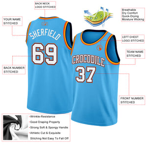 Custom Sky Blue White Navy-Orange Authentic Basketball Jerse