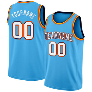 Custom Sky Blue White Navy-Orange Authentic Basketball Jerse