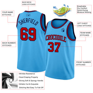 Custom Sky Blue Red-Navy Authentic Basketball Jerse