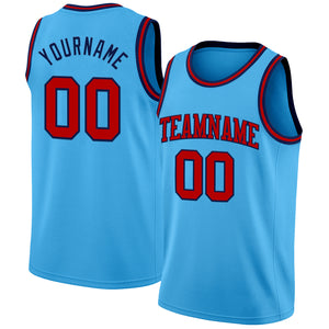 Custom Sky Blue Red-Navy Authentic Basketball Jerse