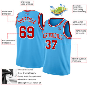 Custom Sky Blue Red-White Authentic Basketball Jerse