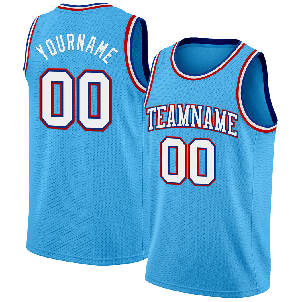 Custom Sky Blue White Royal-Red Authentic Basketball Jerse