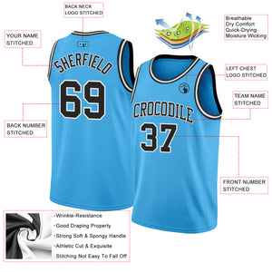 Custom Sky Blue Black-White Authentic Basketball Jerse