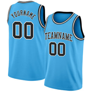 Custom Sky Blue Black-White Authentic Basketball Jerse