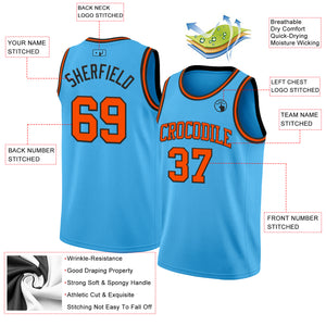 Custom Sky Blue Orange-Black Authentic Basketball Jerse