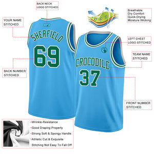 Custom Sky Blue Kelly Green-White Authentic Basketball Jerse