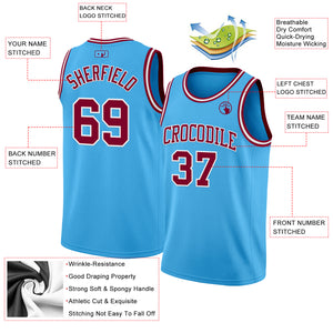 Custom Sky Blue Maroon-White Authentic Basketball Jerse