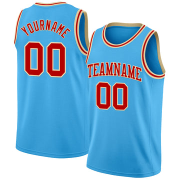 Custom Sky Blue Red-Cream Authentic Basketball Jerse