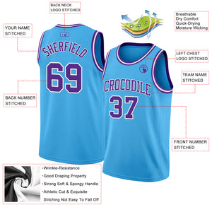 Custom Sky Blue Purple-White Authentic Basketball Jerse