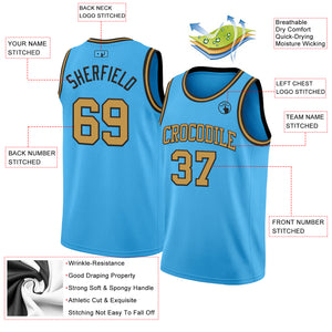 Custom Sky Blue Old Gold-Black Authentic Basketball Jerse