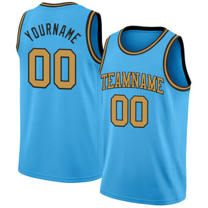 Custom Sky Blue Old Gold-Black Authentic Basketball Jerse