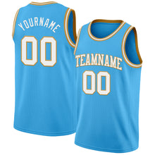 Laden Sie das Bild in den Galerie-Viewer, Custom Sky Blue White-Old Gold Authentic Basketball Jerse
