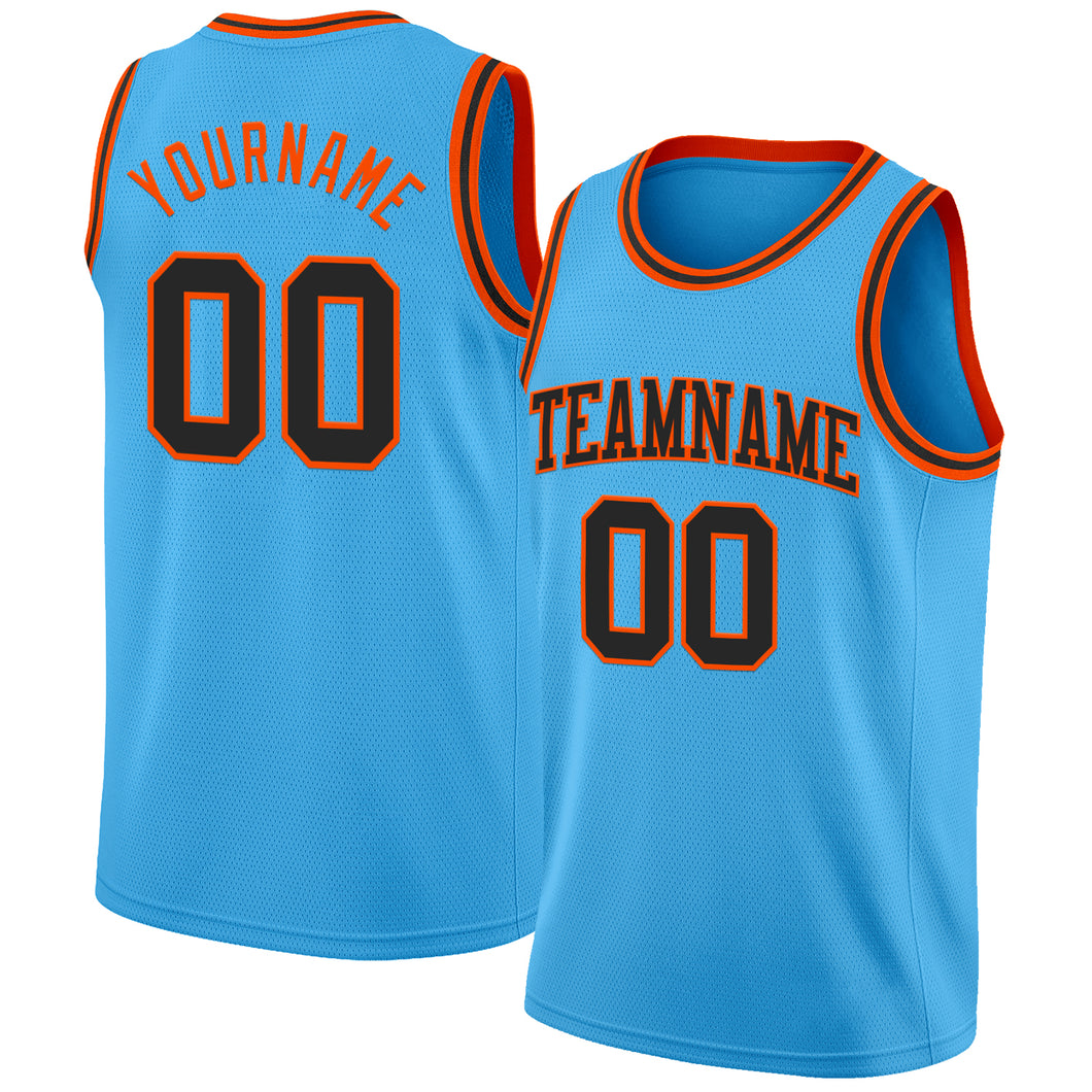 Custom Sky Blue Black-Orange Authentic Basketball Jerse