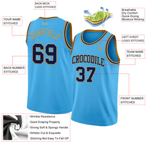 Custom Sky Blue Navy-Old Gold Authentic Basketball Jerse