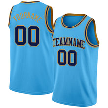 Laden Sie das Bild in den Galerie-Viewer, Custom Sky Blue Navy-Old Gold Authentic Basketball Jerse
