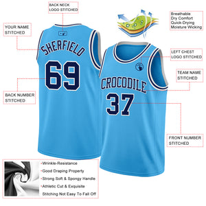 Custom Sky Blue Navy-White Authentic Basketball Jerse