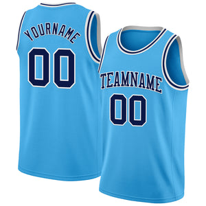 Custom Sky Blue Navy-White Authentic Basketball Jerse