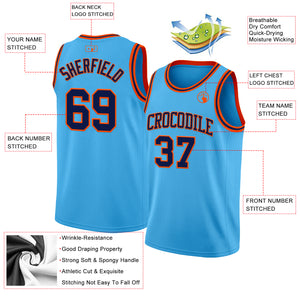 Custom Sky Blue Navy-Orange Authentic Basketball Jerse